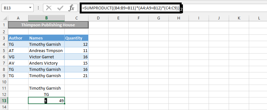 sumproduct formula